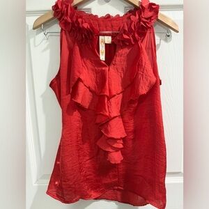 Adiva Vibrant Red Ruffled Blouse Holiday Christmas